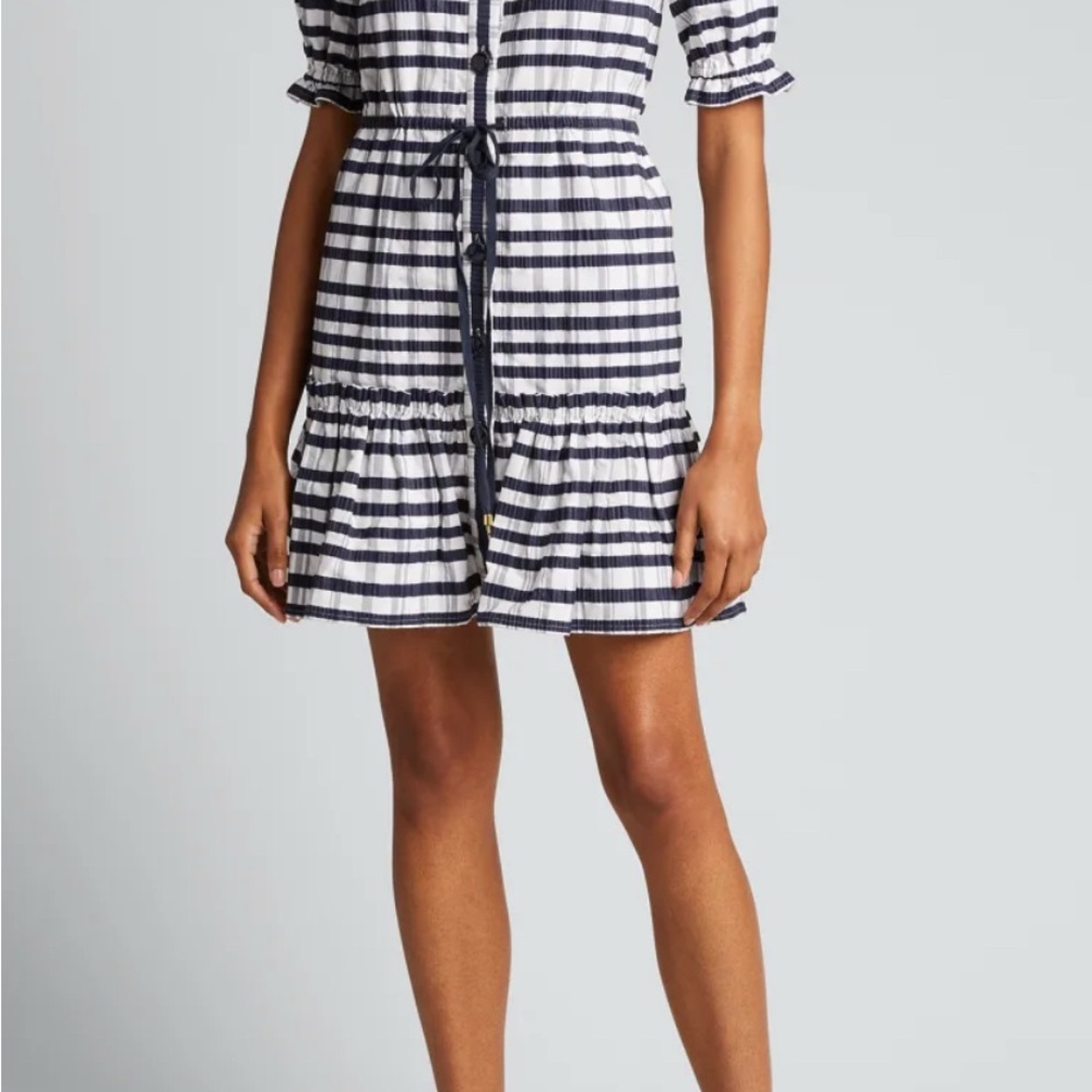SALONI Navy and White Striped Mini Dress
